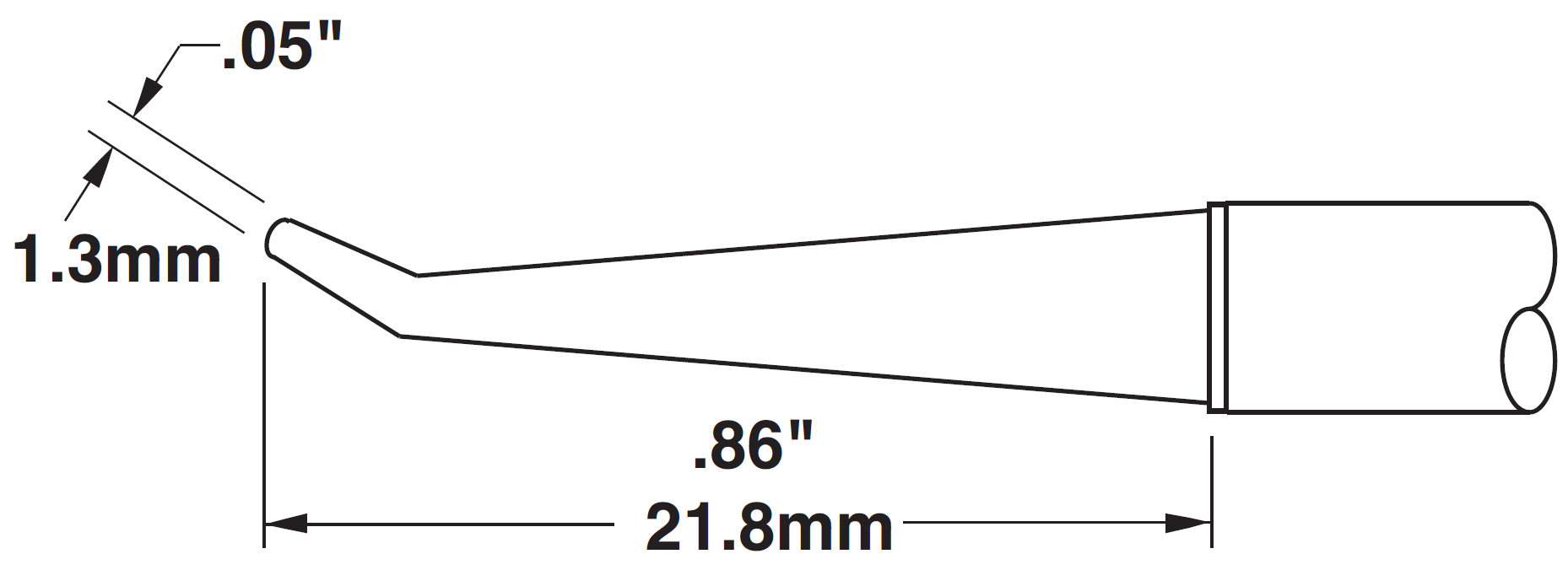 Картридж-наконечник для СV/MX, конус изогнутый 30° удлиненный 1.3х21.8мм (замена STTC-041)