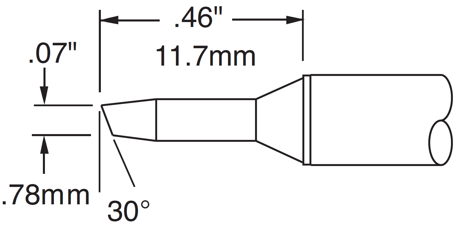 Картридж-наконечник для MX, скос 30° 1.78х11.7мм, серия 1