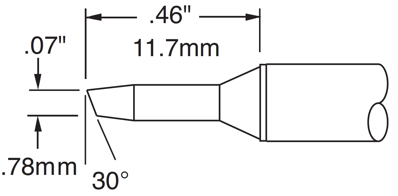 Картридж-наконечник для СV/MX, скос 30° 1.78х11.7мм (замена STTC-805V1)
