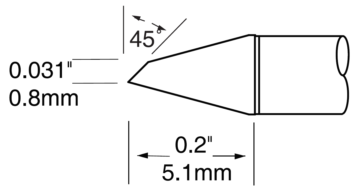 Картридж-наконечник для CV-UF, миниволна 45°, 0.8х5.1мм