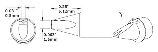 Картридж-наконечник для СV/MX, клин с выемкой, 1.6х6.12мм, серия 9