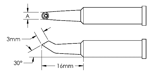 Наконечник GT6, миниволна, вогнут. изогн. RCH, 2.5X16.0MM, 30град.