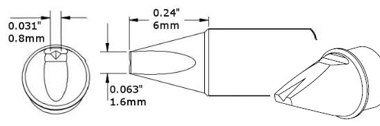 Картридж-наконечник для СV/MX, клин с выемкой, 1.6х6мм, серия 7