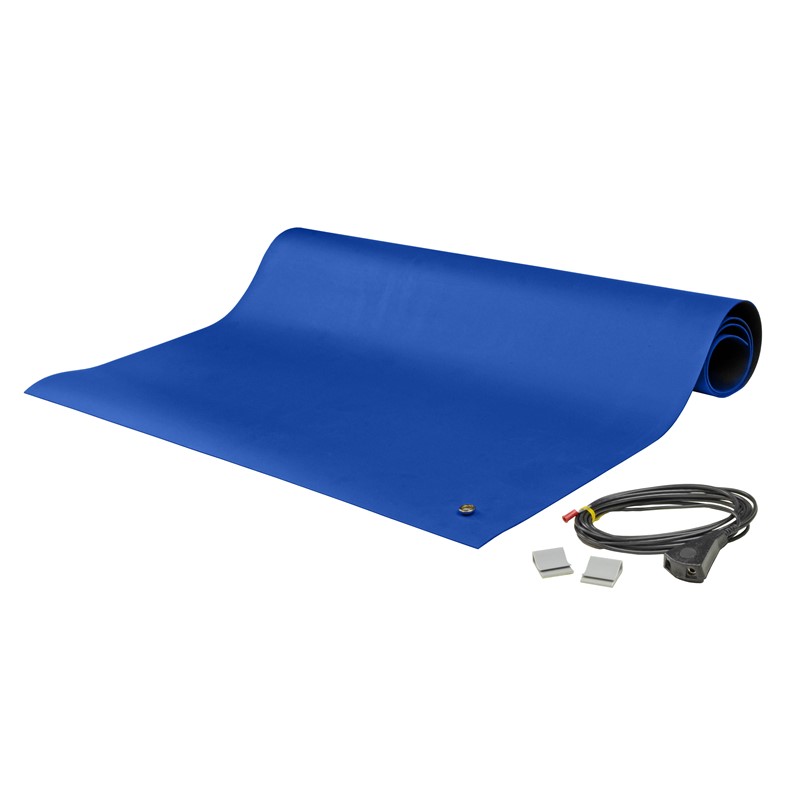 Антистатический настольный коврик, 2-х слойный (0.6х1.2м, резина, синий, провод заземления в комплек