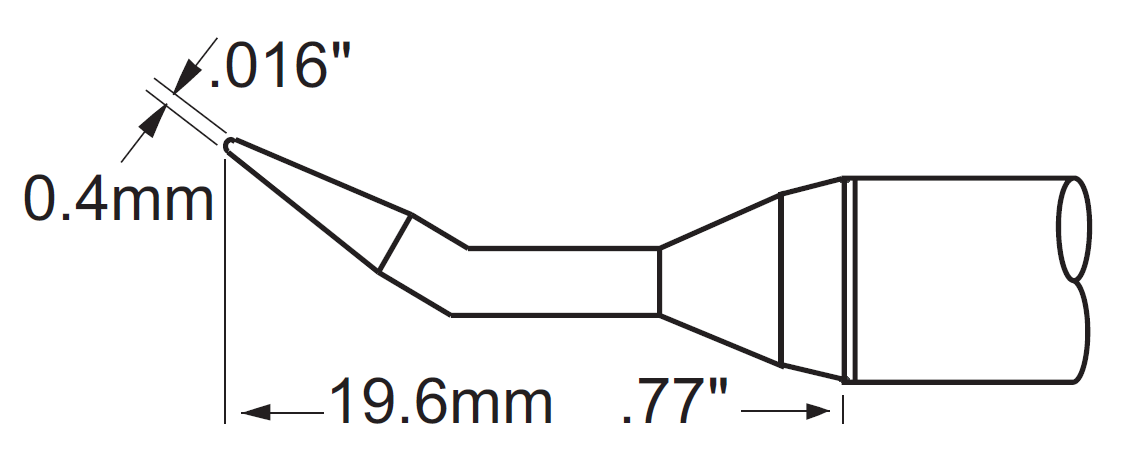 Наконечник для PS900, конус изогнутый удлиненный 0.4х19.6мм, серия F