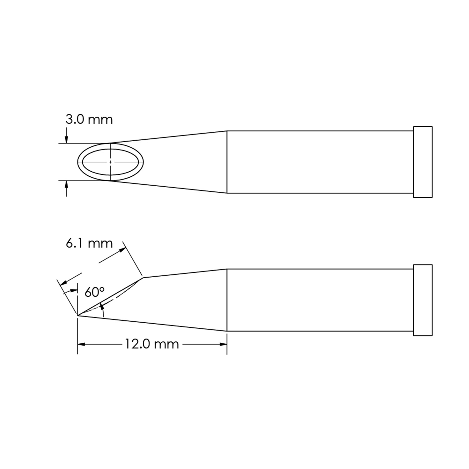 Наконечник GT4, миниволна, вогнут. 3.0X12.0MM, 60град.