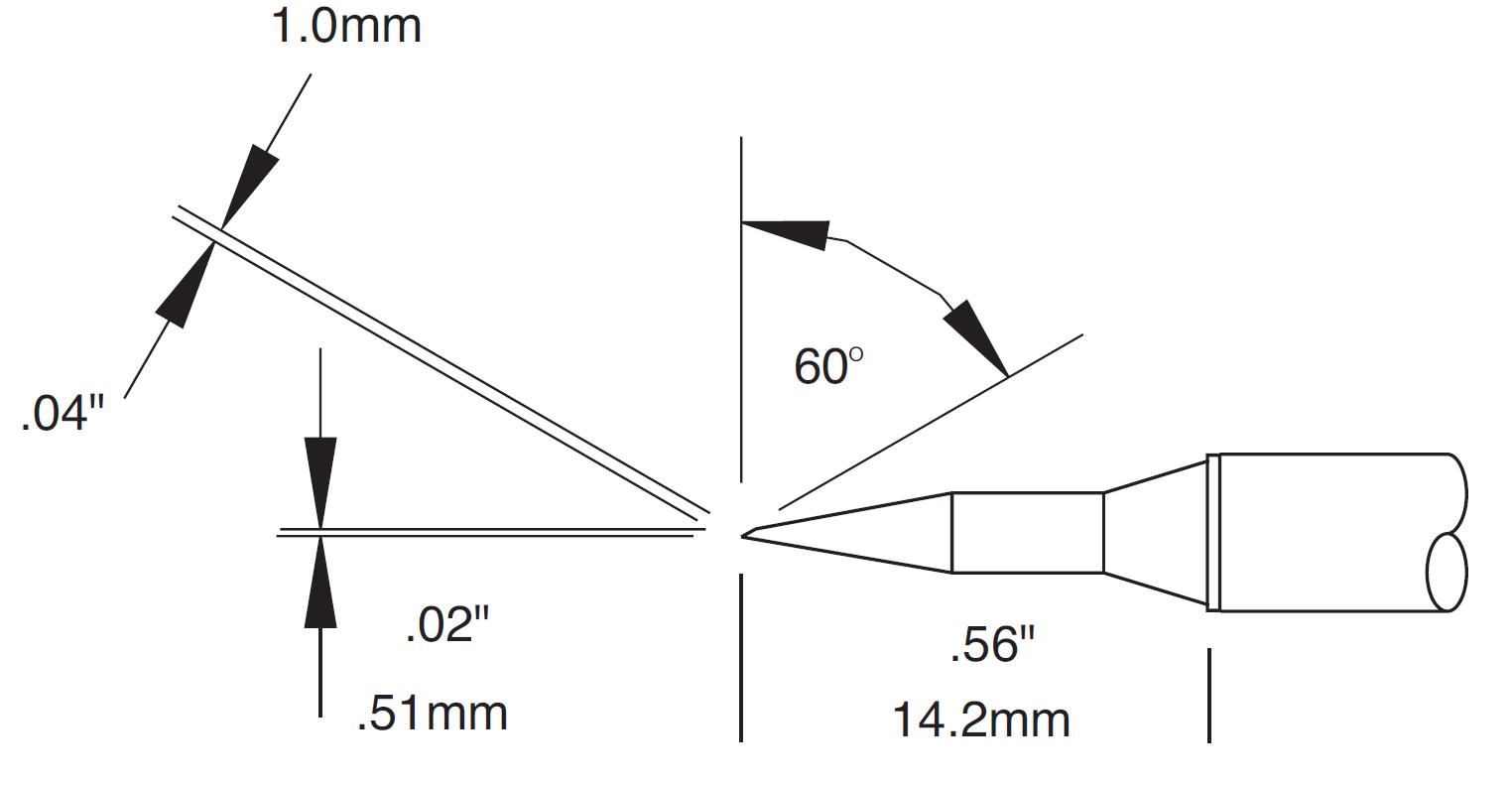 Картридж-наконечник для СV/MX, скос 60° удлиненный, 1.0х14.2мм (замена STTC-846)