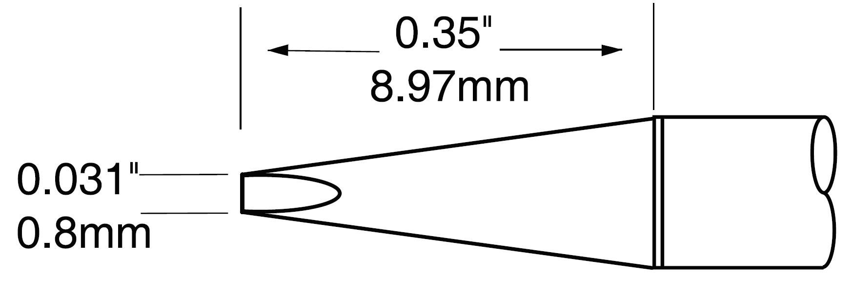 Картридж-наконечник для CV-UF, клин удлиненный, 0.8х9.0мм