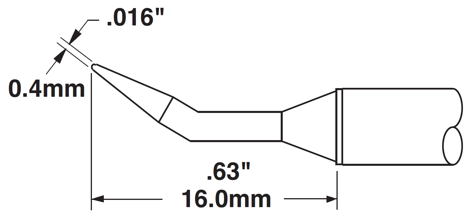 Картридж-наконечник для MX, конус изогнутый 30° 0.4х16мм