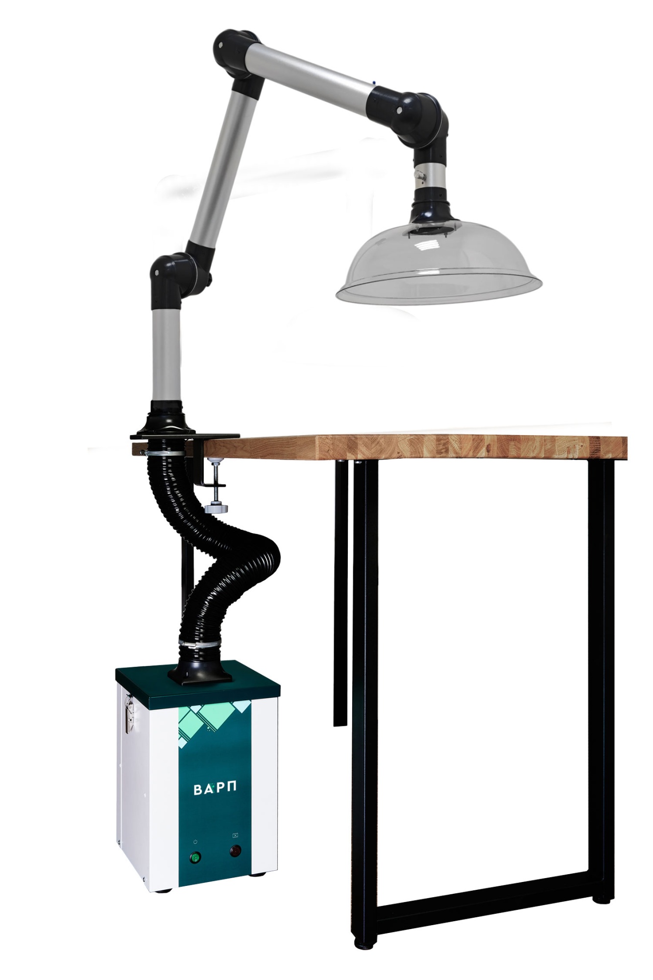 Комплект дымоуловителя ВАРП ВП25 с хим. фильтром, с шарнирным дымоприемником 63мм с крепл. к столу 
